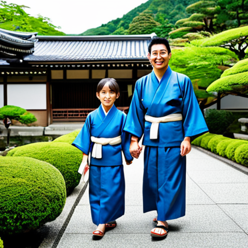 **

"A family (mother, father, two children) in matching, modest yukata robes, walking through a beautifully landscaped Japanese garden at an Onsen resort, fully clothed, appropriate attire, safe for work. Background features traditional Japanese architecture, stone lanterns, and lush greenery. Perfect anatomy, natural proportions, well-formed hands, proper finger count, professional photography, high quality, family-friendly."

**