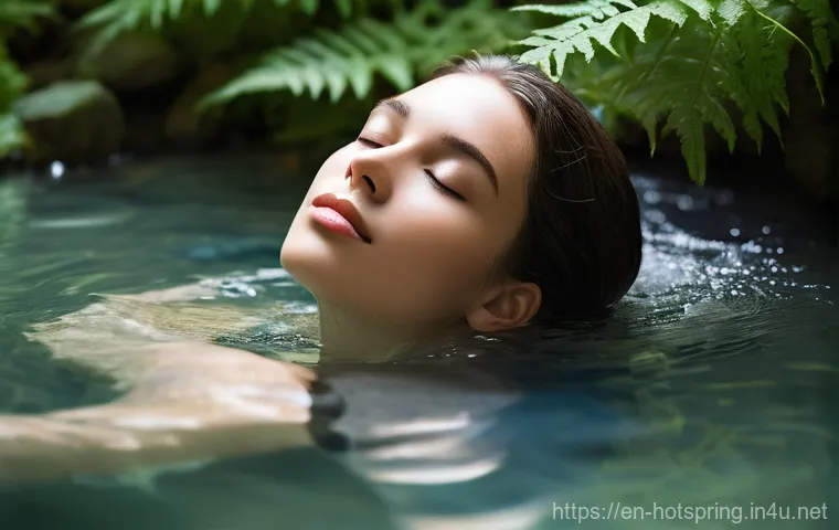 온천과 미용 - **Prompt 1: Serene Mineral Soak for Radiant Skin**
    "A young woman, approximately 25-35 years old...