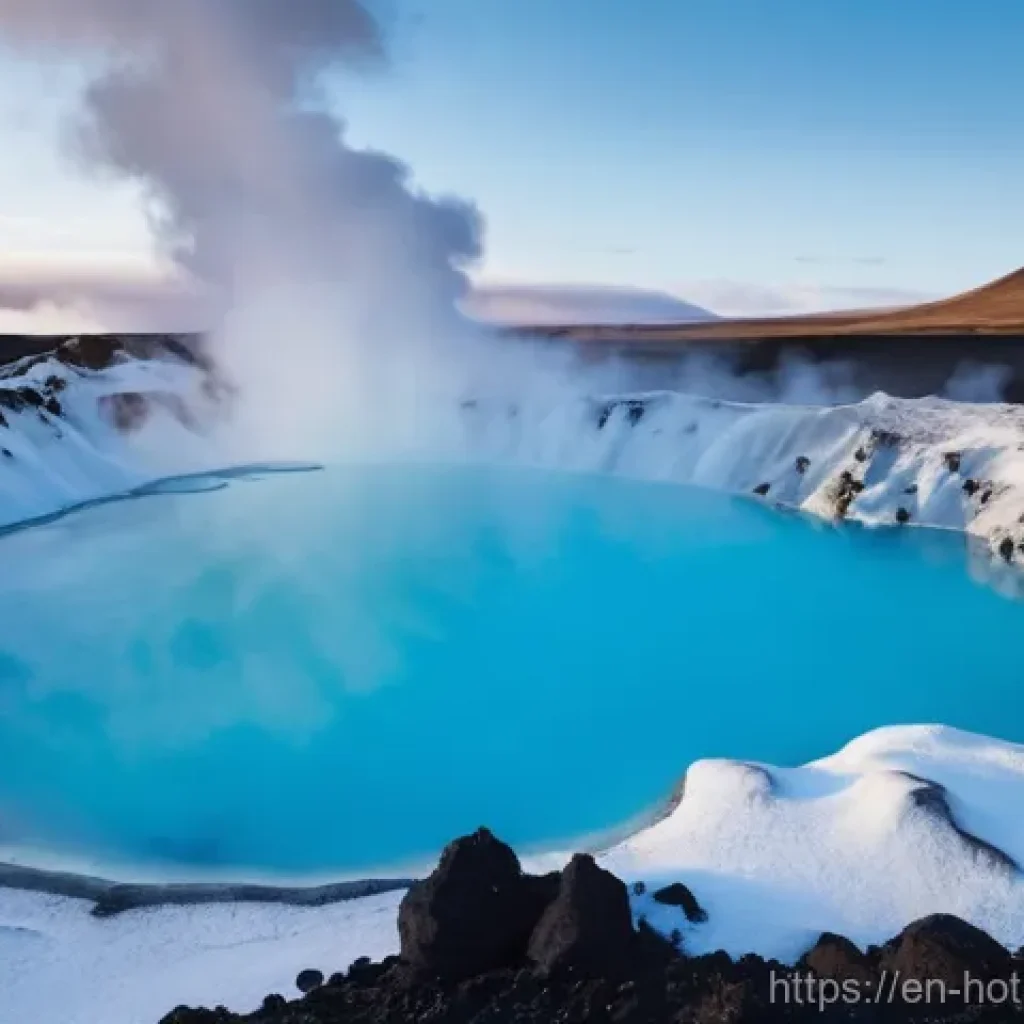 해외 온천 여행 - **Prompt:** A majestic, panoramic view of an Icelandic geothermal hot spring, reminiscent of the Blu...