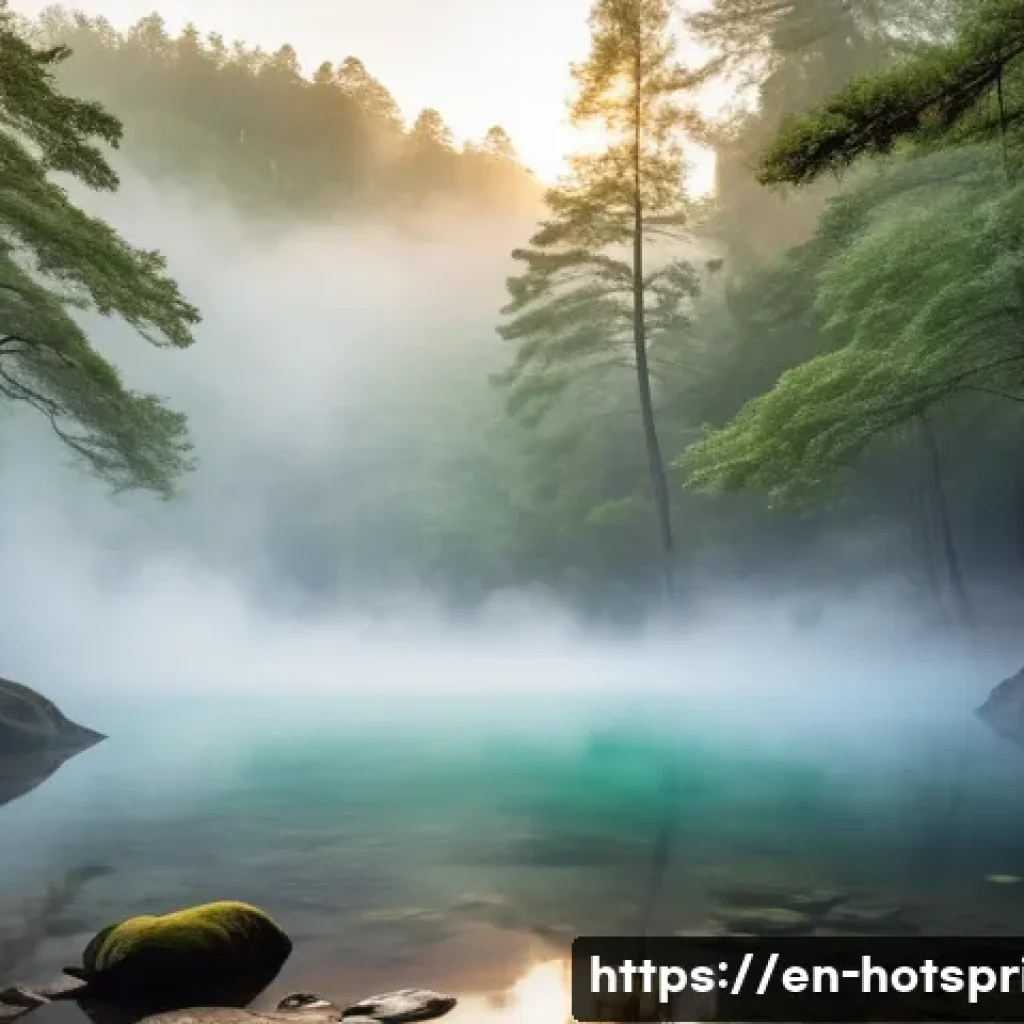 핫스프링에서 즐길 수 있는 체험 - **Subject:** A serene outdoor hot spring scene at dawn.

    **Prompt:** "A breathtaking view of a n...