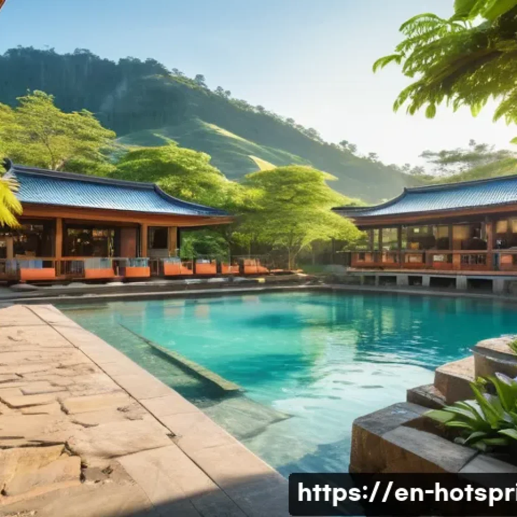 온천 예약 방법 - A vibrant, popular hot spring resort during peak season. The scene is bustling with a diverse group ...