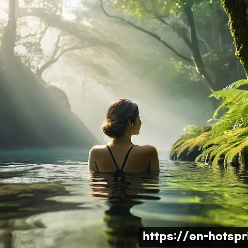 핫스프링 뷰 - **Prompt:** A serene and captivating scene of a person, viewed from the shoulders up, immersed in a ...