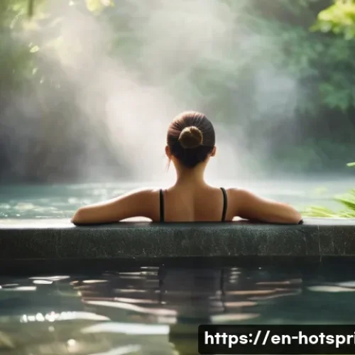 Home 33 핫스프링과 사우나 - A serene spa scene featuring a middle-aged woman relaxing in a large, natural mineral hot spring sur...